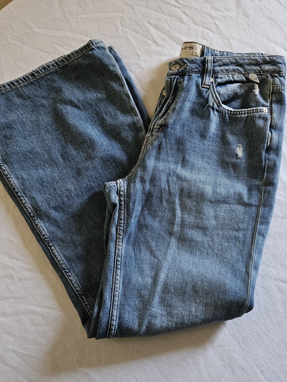 We The Free Distressed Flare Blue Denim Jeans